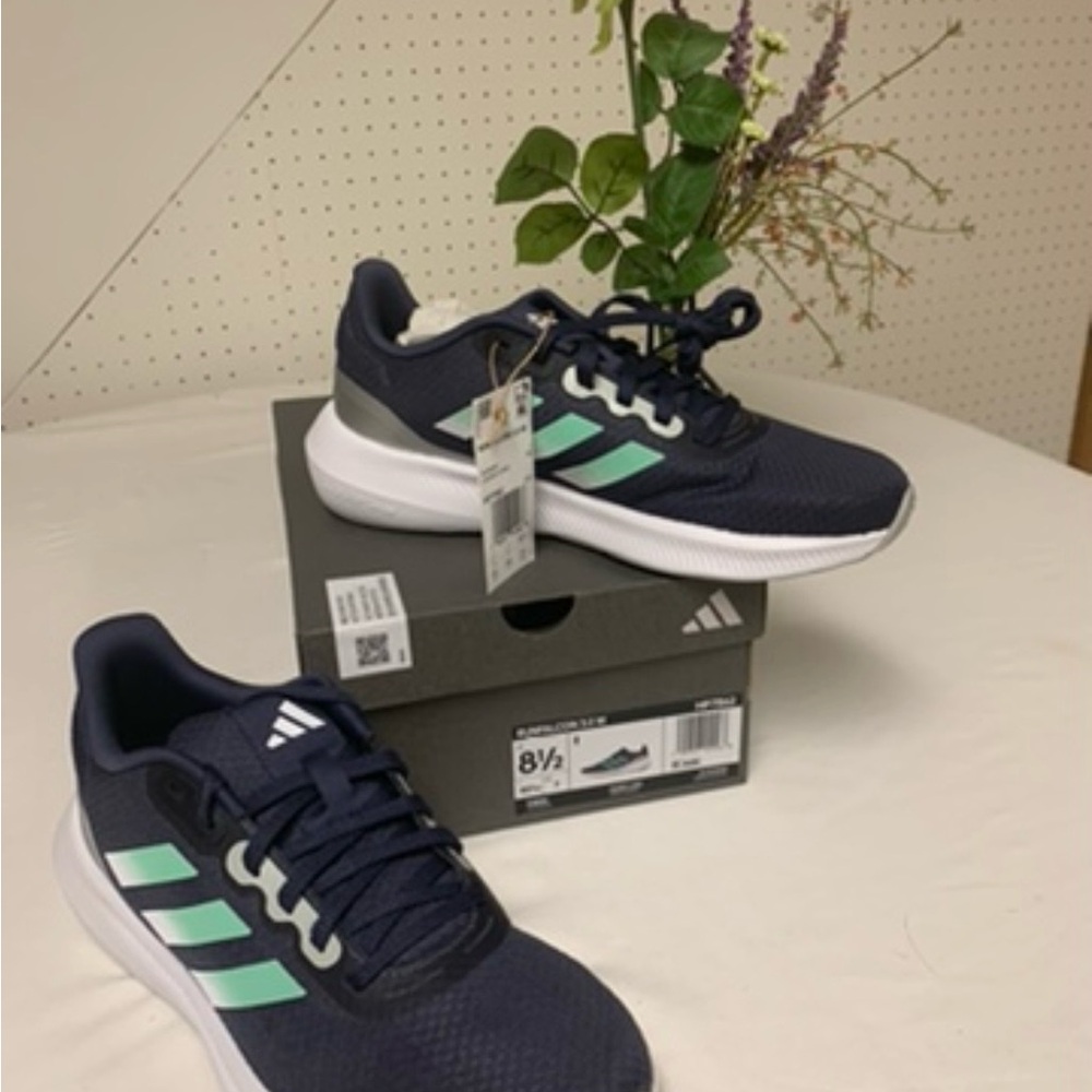 Adidas Women’s RUNFALCON 3 RUNNING Navy & Mint SHOES ~ 8.5